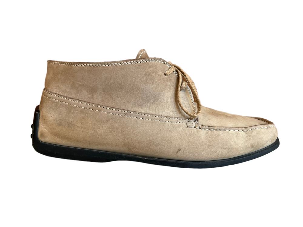 Tods Driving Moccasin Boots Brushed Suede Tan